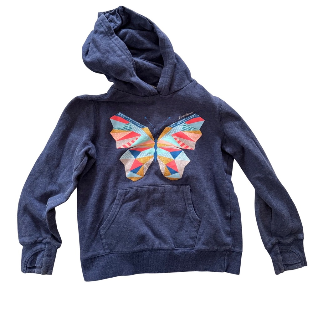 Eddie Bauer Kids Navy Blue Butterfly Graphic Hoodie Sweatshirt‎ Size M 10/12